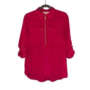 Fuchsia Collared Shirt with Gold Detail